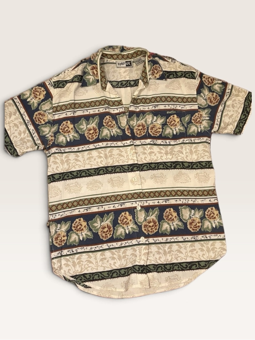 VINTAGE Krazy Kat 90s Floral Stripe Button Up